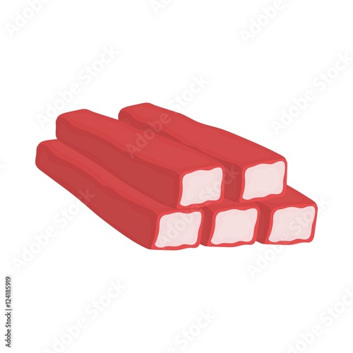 Crab sticks icon in cartoon style isolated on white background. Meats symbol stock vector illustration