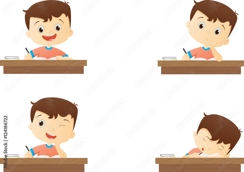 funny character boy studying in school