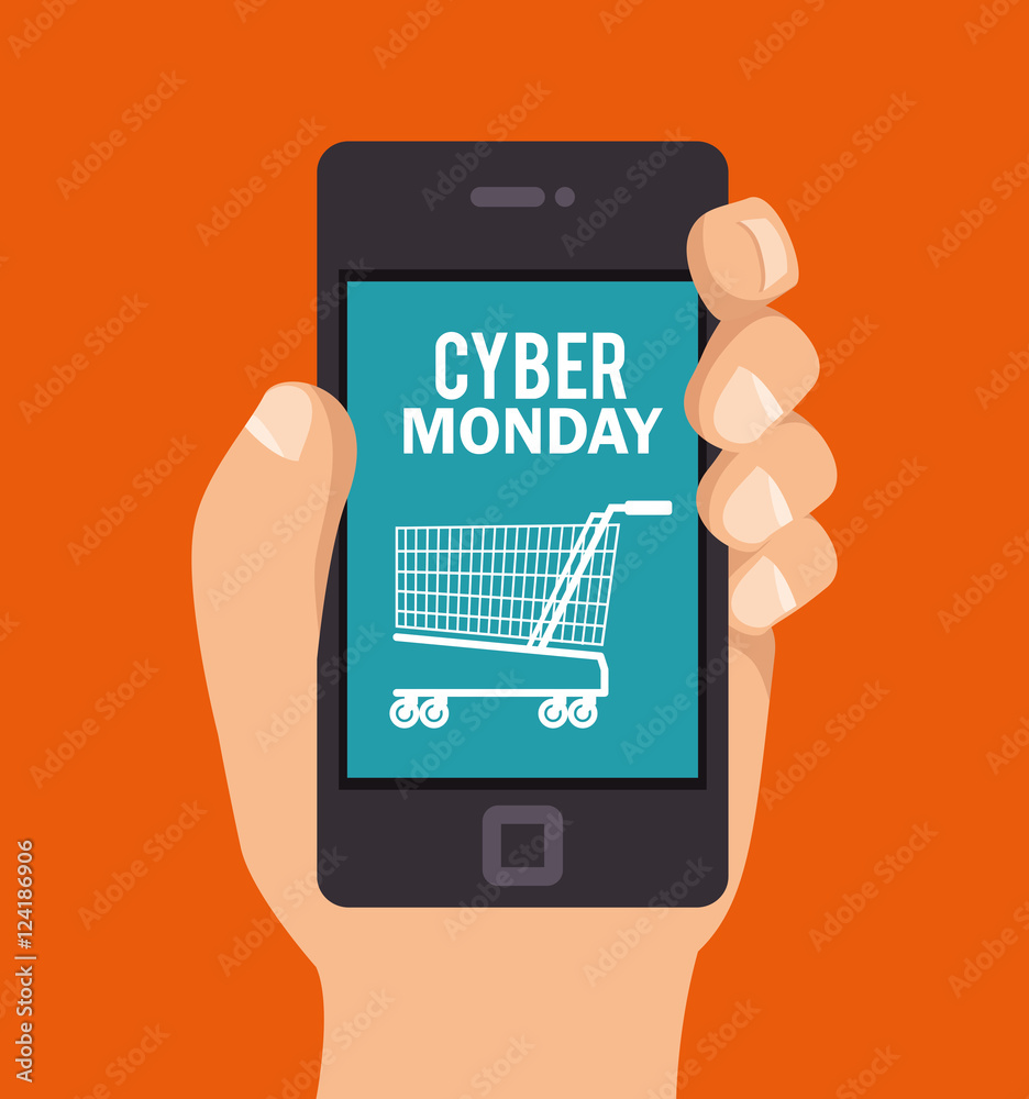 cyber monday hand hold smartphone shopping vector ilustration eps 10 cyber monday hand hold smartphone shopping vector ilustration eps 10