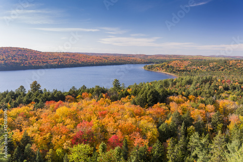 Elevated View of Lake and Fall Foliage - Ontario, Canada photo