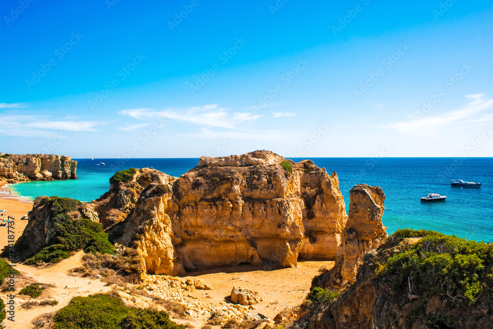 beautiful beach Pria do Castelo in Albufeira, Algarve region, Portugal
