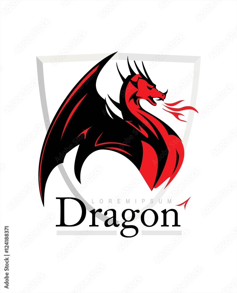 Dragon, spreading its wing. Dragon on shield with the flame from the mouth. Attacking Dragon. Dragon, spreading its wing. Dragon on shield with the flame from the mouth. Attacking Dragon.