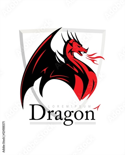 Dragon, spreading its wing. Dragon on shield with the flame from the mouth. Attacking Dragon.