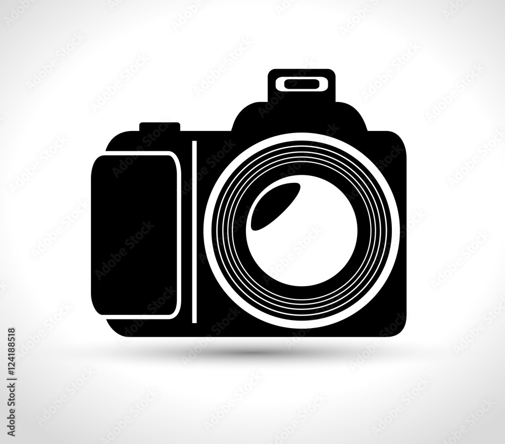professional photo camera with flash white background design, vector ...