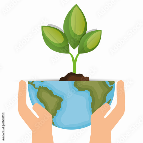 enviornment symbol hand hold world and plant vector illustration eps 10