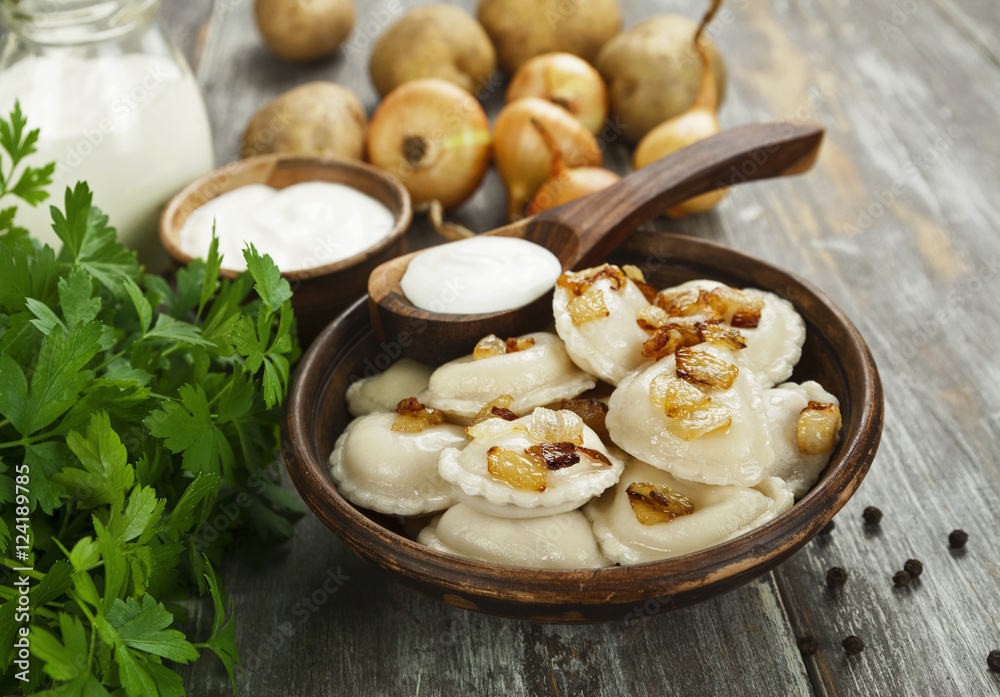 Vareniki with potato and fried onion