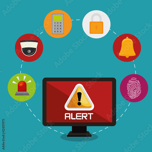 laptop alert bug lock password bell vector illustration eps 10
