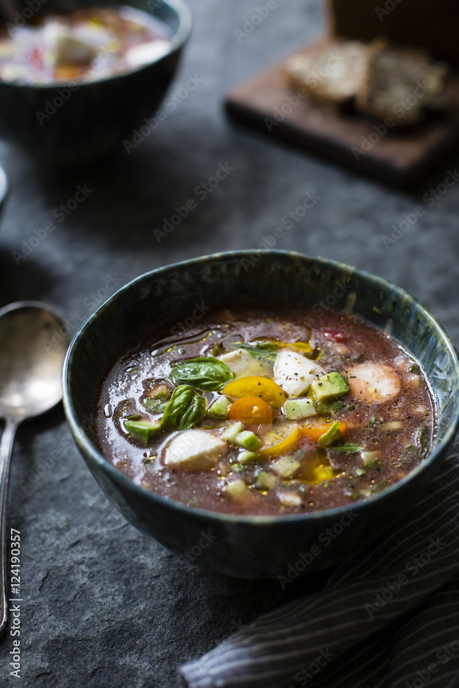 Caprese Gazpacho chilled soup. Caprese Gazpacho chilled soup.