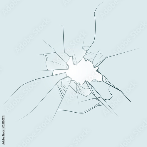 Broken glass window hand drawn. Vector illustration