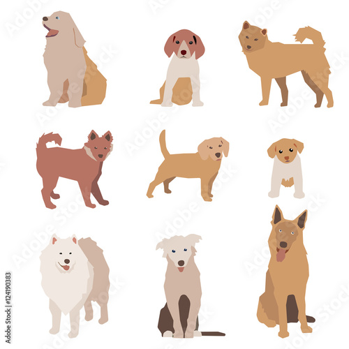 Set of dog character illustration. Dogs isolated on white. Vector 