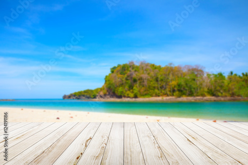 Empty wooden table on the beach