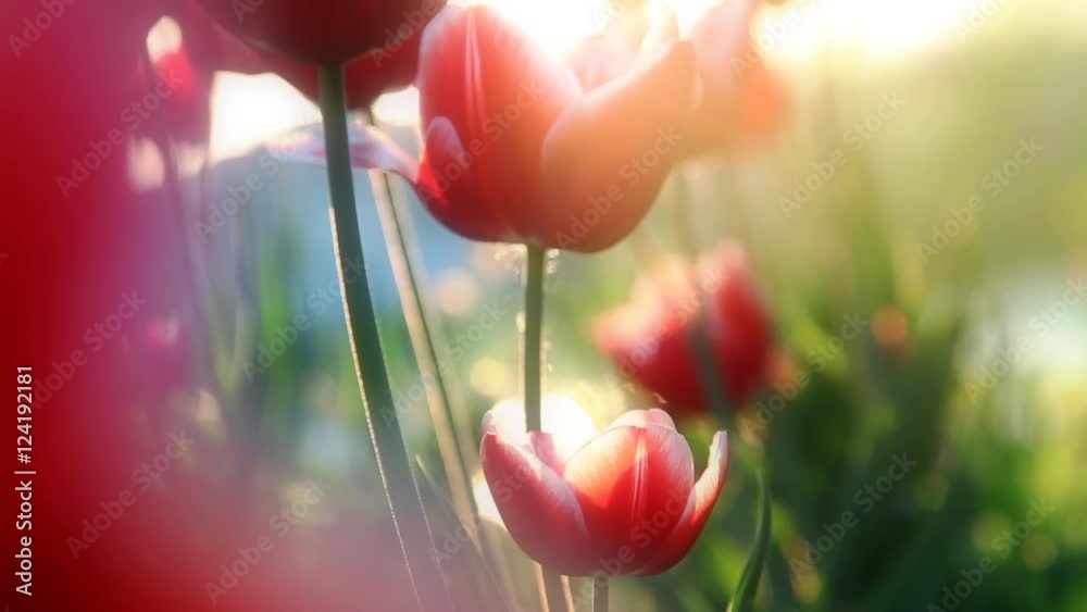  Detail footage of spring tulips in the warm sunshine 