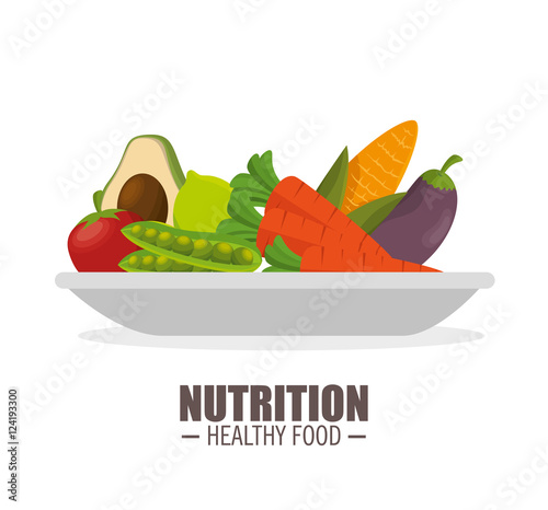 nutrition healthy food jflatcy and tasty vegetables over plate vector illustration eps 10