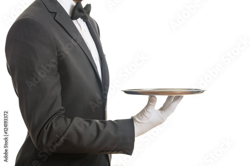 Waiter holding a tray