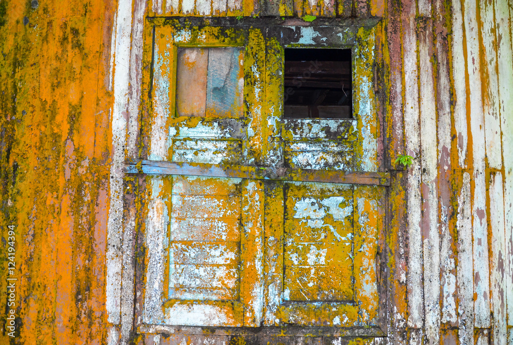 Naklejka premium Ruin of a beach hut destroyed by humid weather, in Myanmar