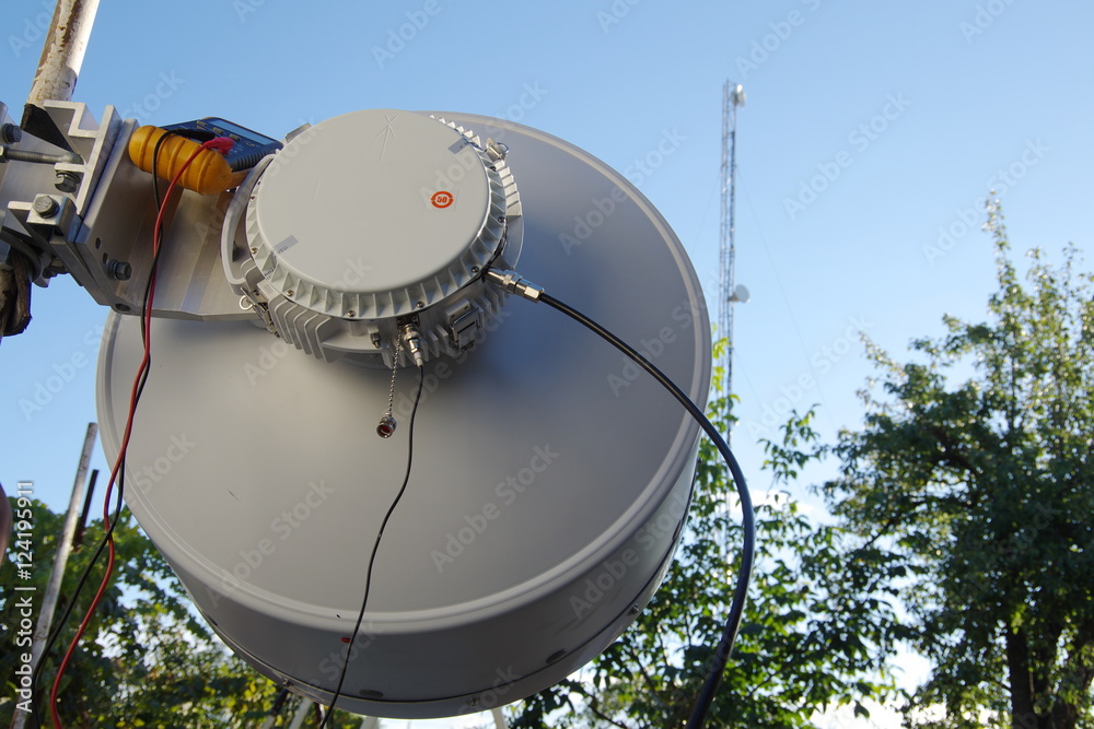 Antenna relay communication. Tower with antennas relay link.