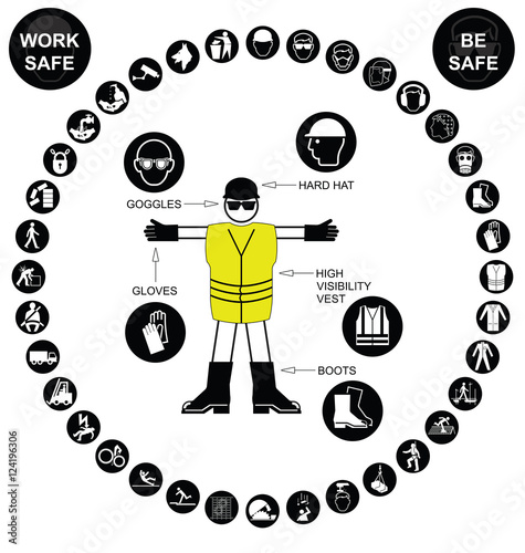 Black circular Health and Safety Icon collection