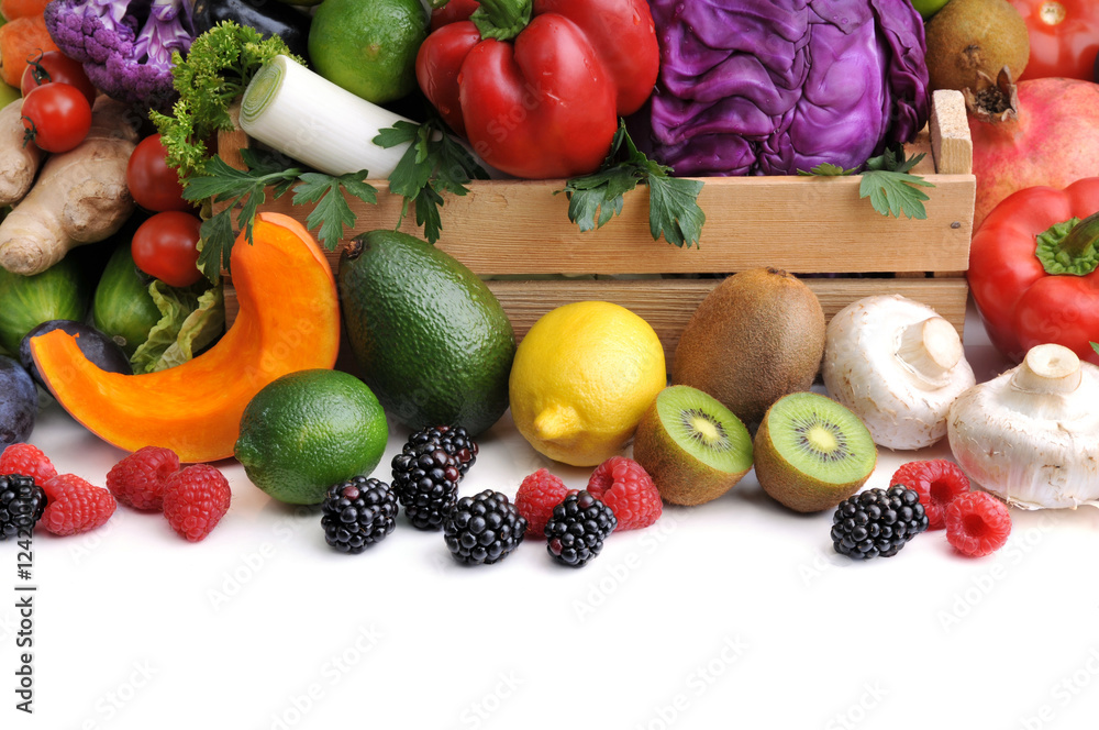 Mix of fresh vegetables, berry and fruit . Mix of fresh vegetables, berry and fruit .