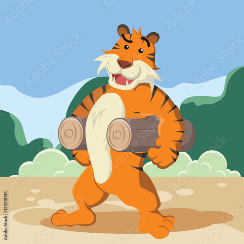tiger carrying logs vector illustration design