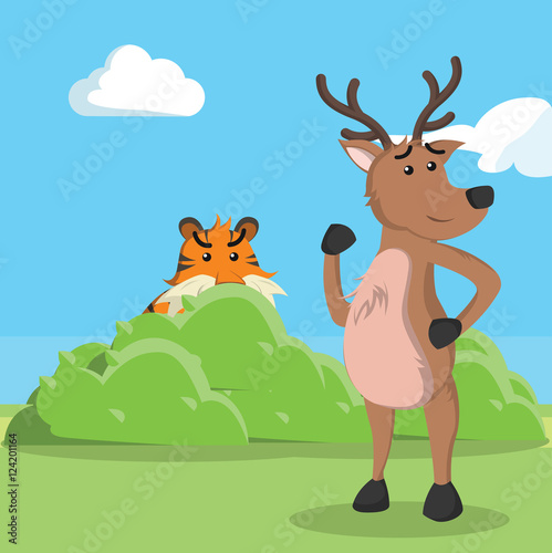 tiger targeting deer vector illustration design