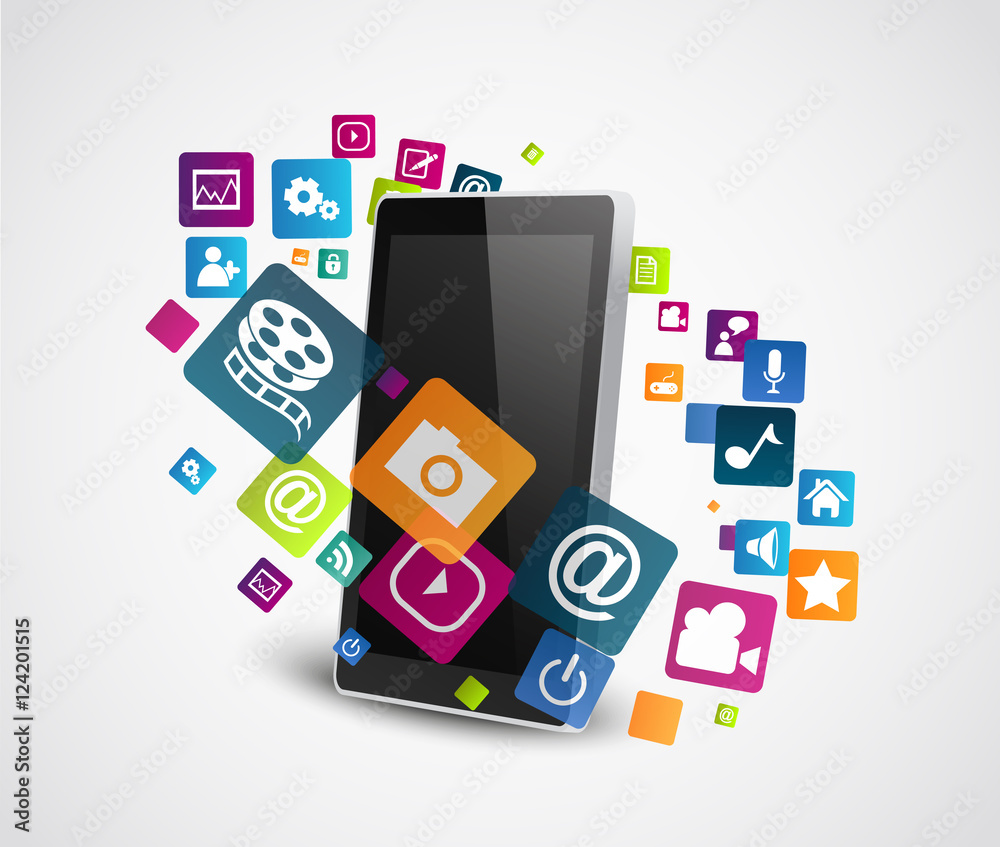 Smartphone with colorful application icons Smartphone with colorful application icons