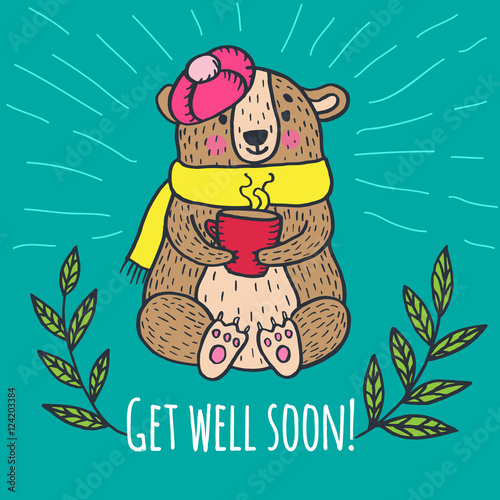 Get well soon card with teddy bear