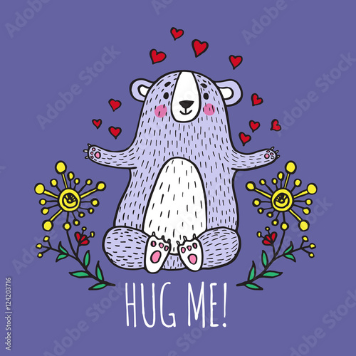 Hug me card with teddy bear