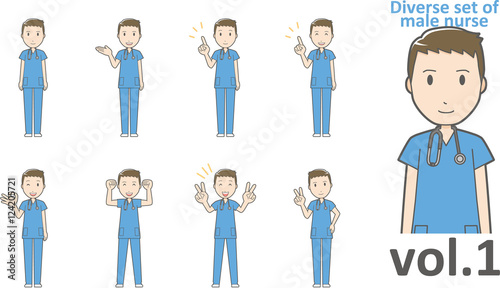 Diverse set of male nurse , EPS10 vector format vol.1
