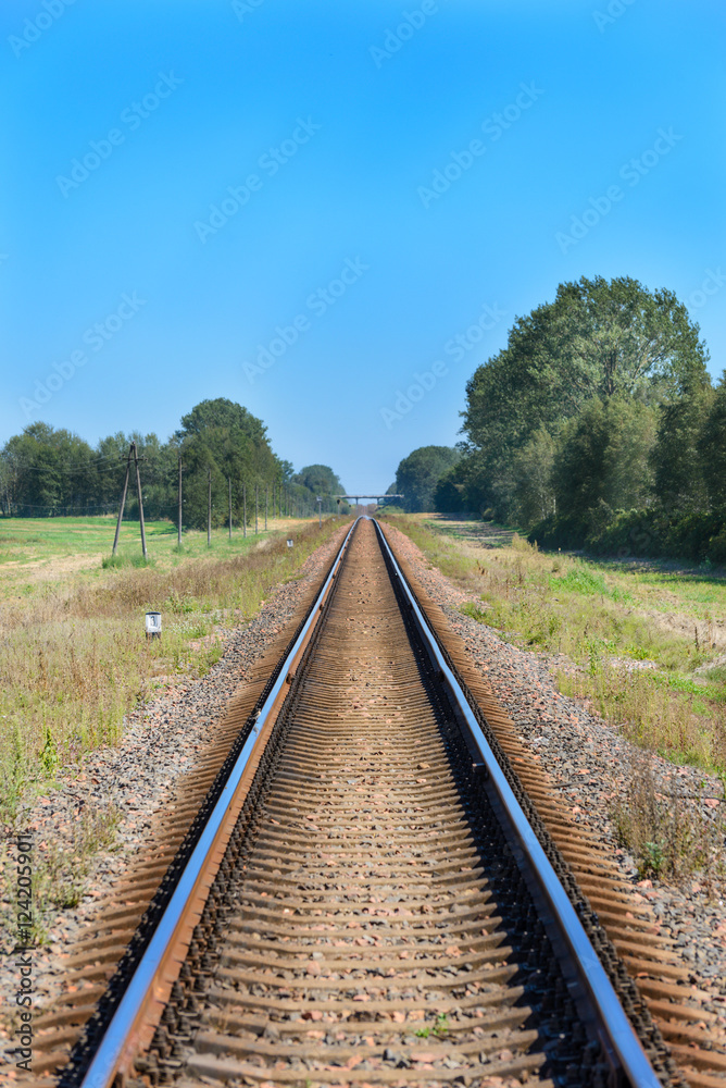 Obraz premium Railroad tracks stretching into the distance.