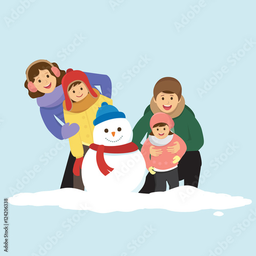 Happy Family With a Snowman
