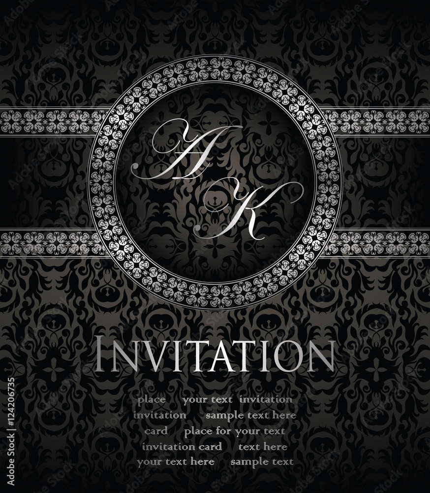 Invitation card in retro style. Seamless background in a black with frame
