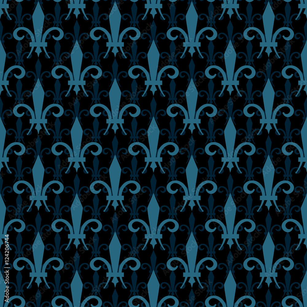 Dark black and blue fleur de lis vector seamless pattern Dark black and blue fleur de lis vector seamless pattern