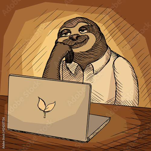 Sloth office worker cartoon vector illustration