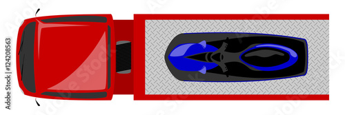 Top view of tow truck with jetski isolated illustration