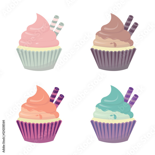 Set of cute vector cupcakes and muffins
