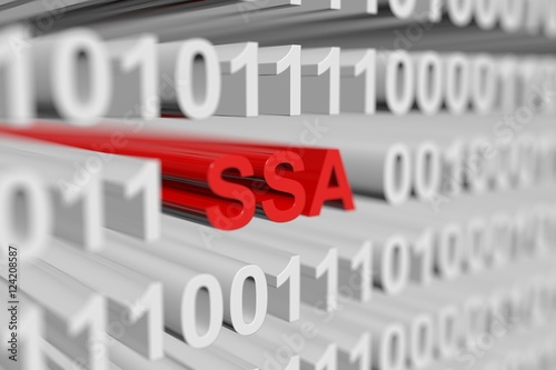 SSA as a binary code with blurred background 3D illustration photo