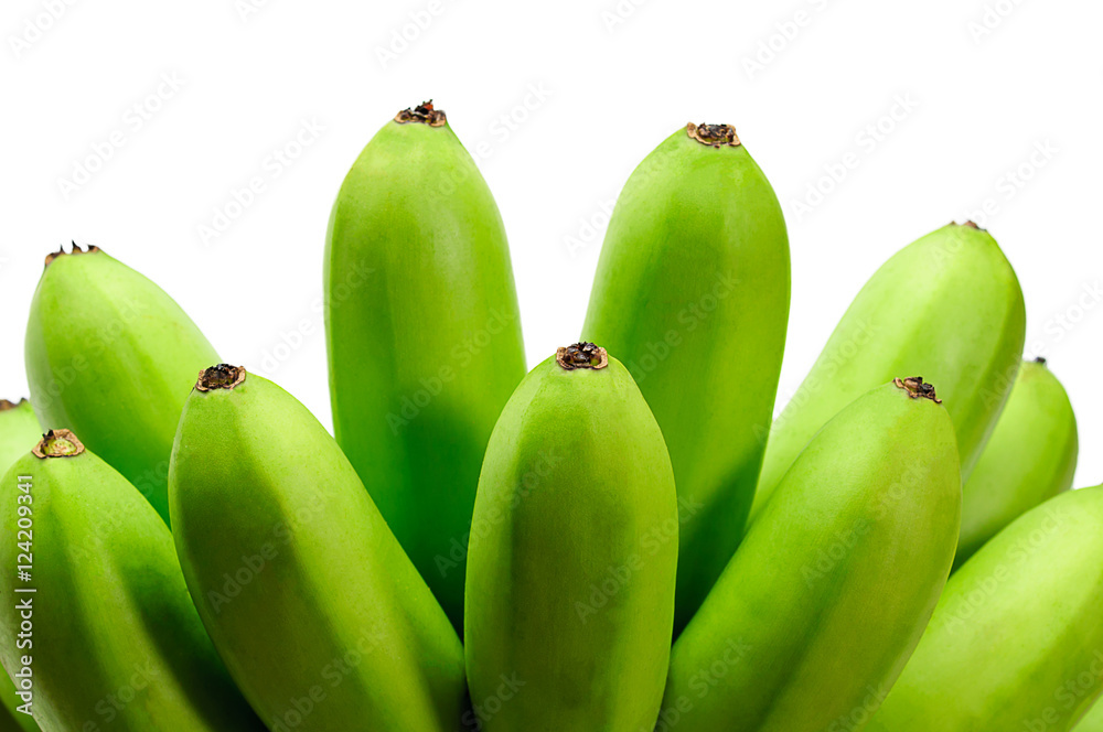 Green Raw Banana On White Background