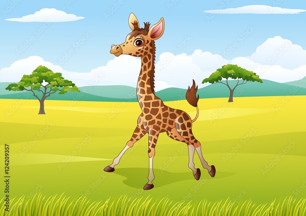 Obraz premium Cartoon Happy giraffe in the jungle