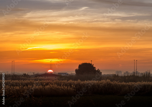 Sunrise and clouds in the field in Zaragoza Spain