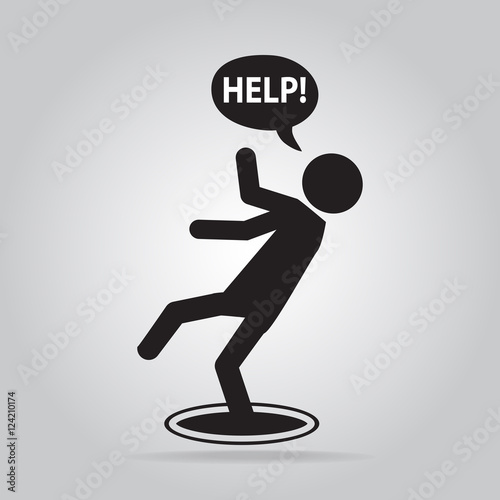 Man falling into hole icon, warning symbol illustration