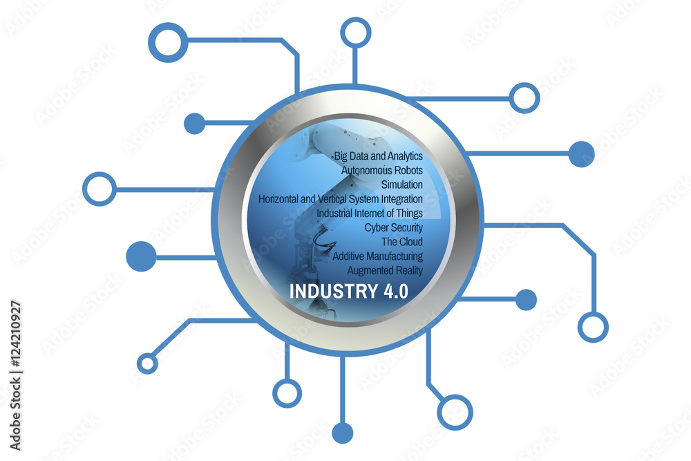 Industry 4.0 The future revolution cyber physical systems of productivity and competitiveness Blue icon Industry 4.0 The future revolution cyber physical systems of productivity and competitiveness Blue icon