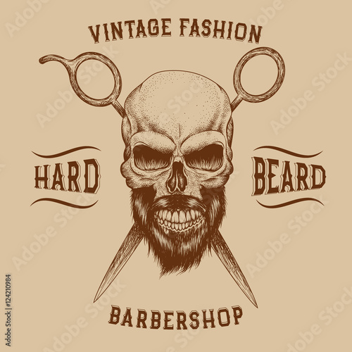 Skull with beard and scissors