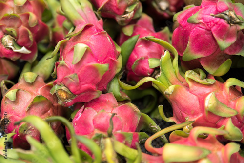 Group of dragon fruits in a supermarket