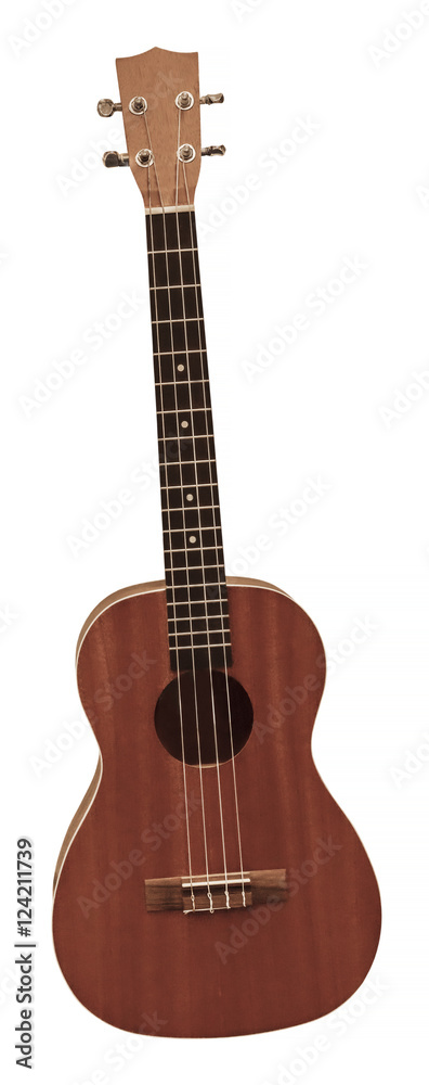 Brown ukulele, isolated on the white background