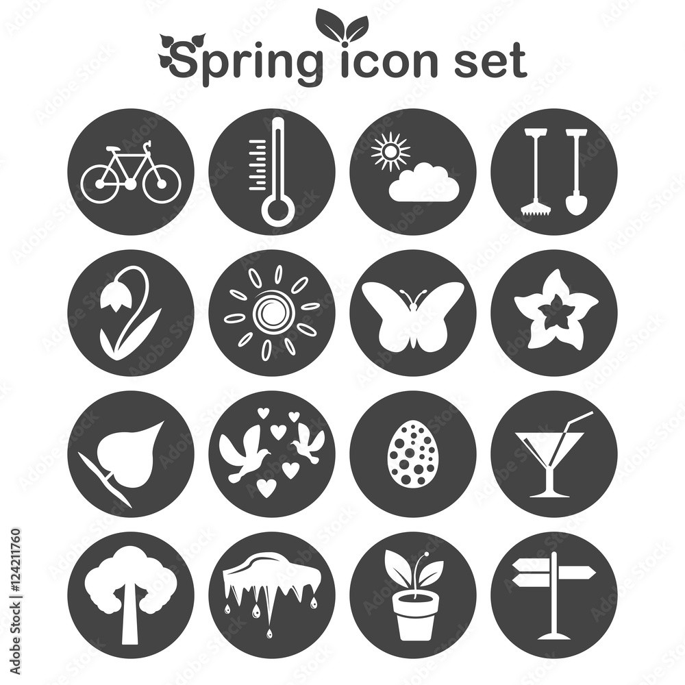 Spring icons set, 16 seasonal signs Spring icons set, 16 seasonal signs