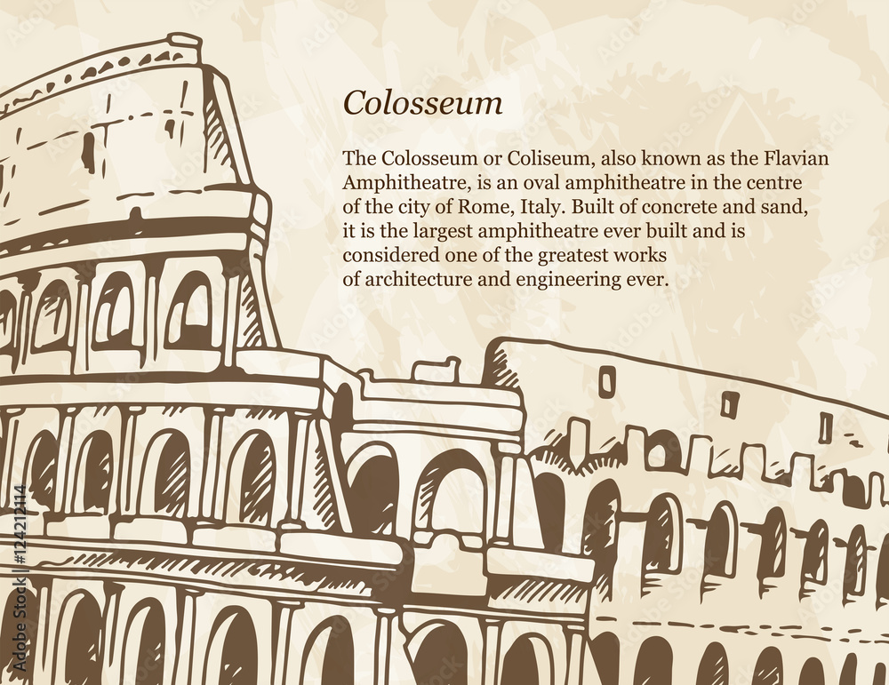 Beige poster with hand drawn illustration of Coliseum (Colosseum)