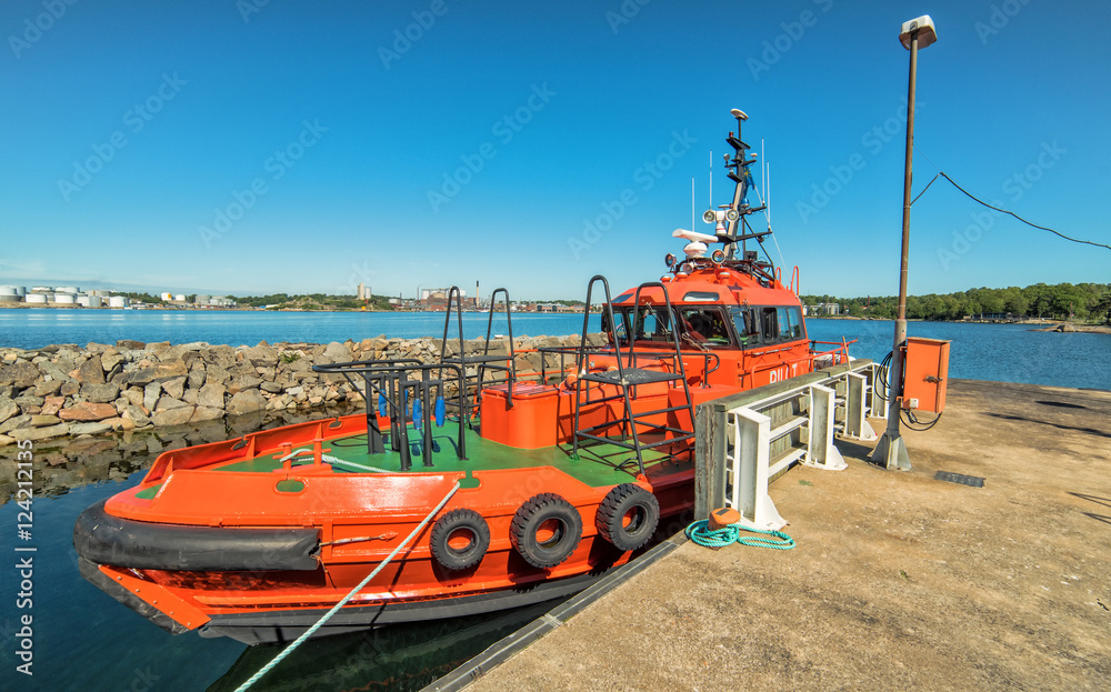 Swedish coastal rescue boat in summer scenery Swedish coastal rescue boat in summer scenery