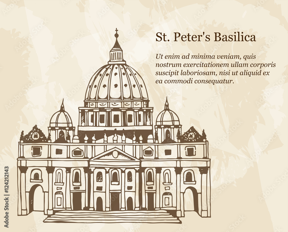 The Papal Basilica of St. Peter in the Vatican, Italy, hand drawn illustration