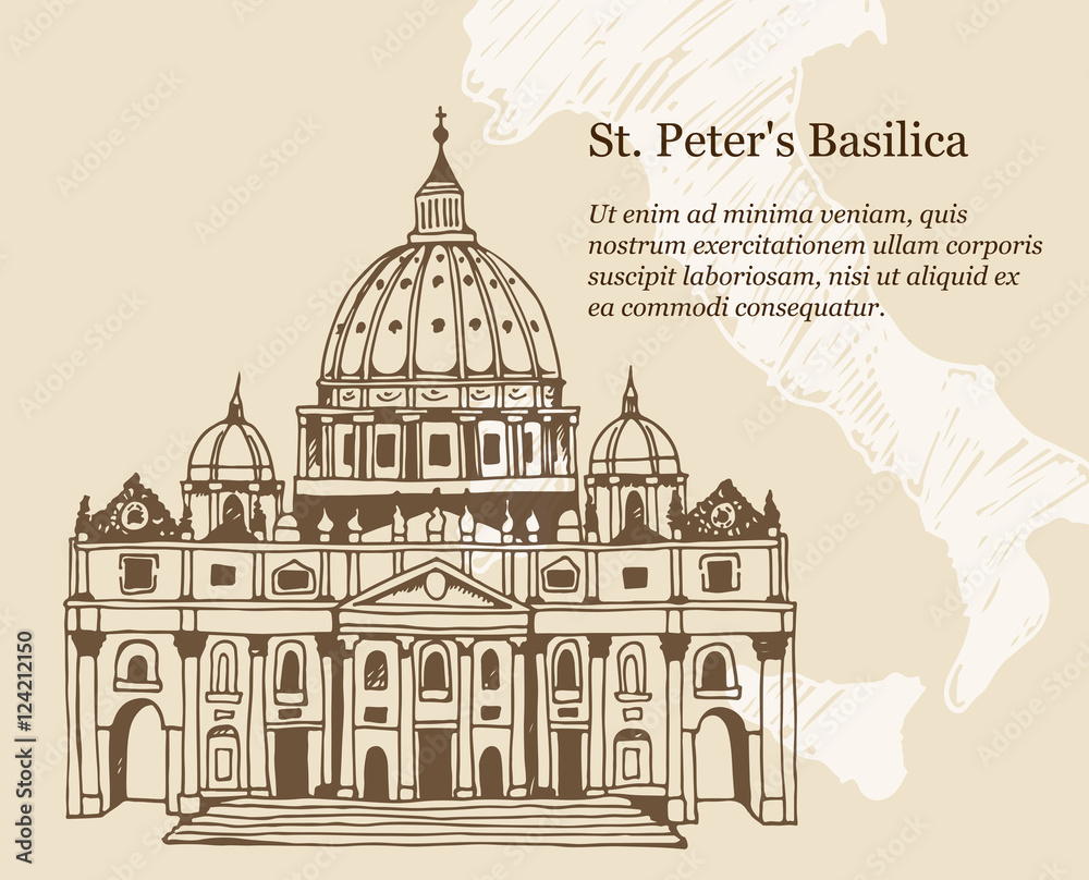 Hand drawn vector illustration of Papal Basilica of St. Peter in Vatican