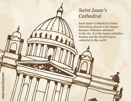 Vector banner with illustration of Saint Isaac's Cathedral in Saint Petersburg